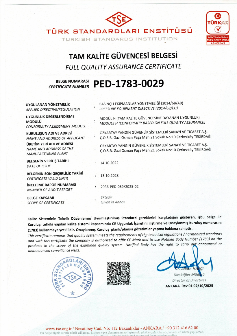 CE/PED-1783 tam kalite güvencesi belgesi önizlemesi
