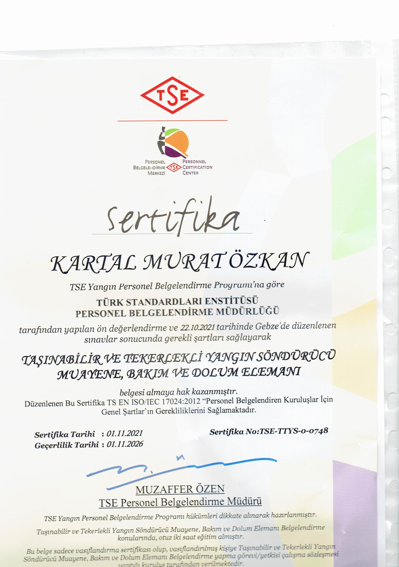 Kartal Murat Özkan TSE personel sertifikası önizlemesi